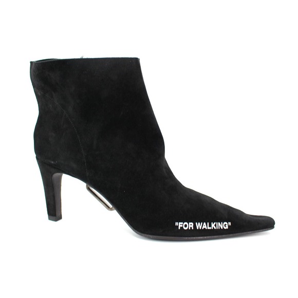 Off-White Shoes - Off-White Virgil Abloh Black Suede For Walking Heeled Ankle Bootie 37 NEW Heels